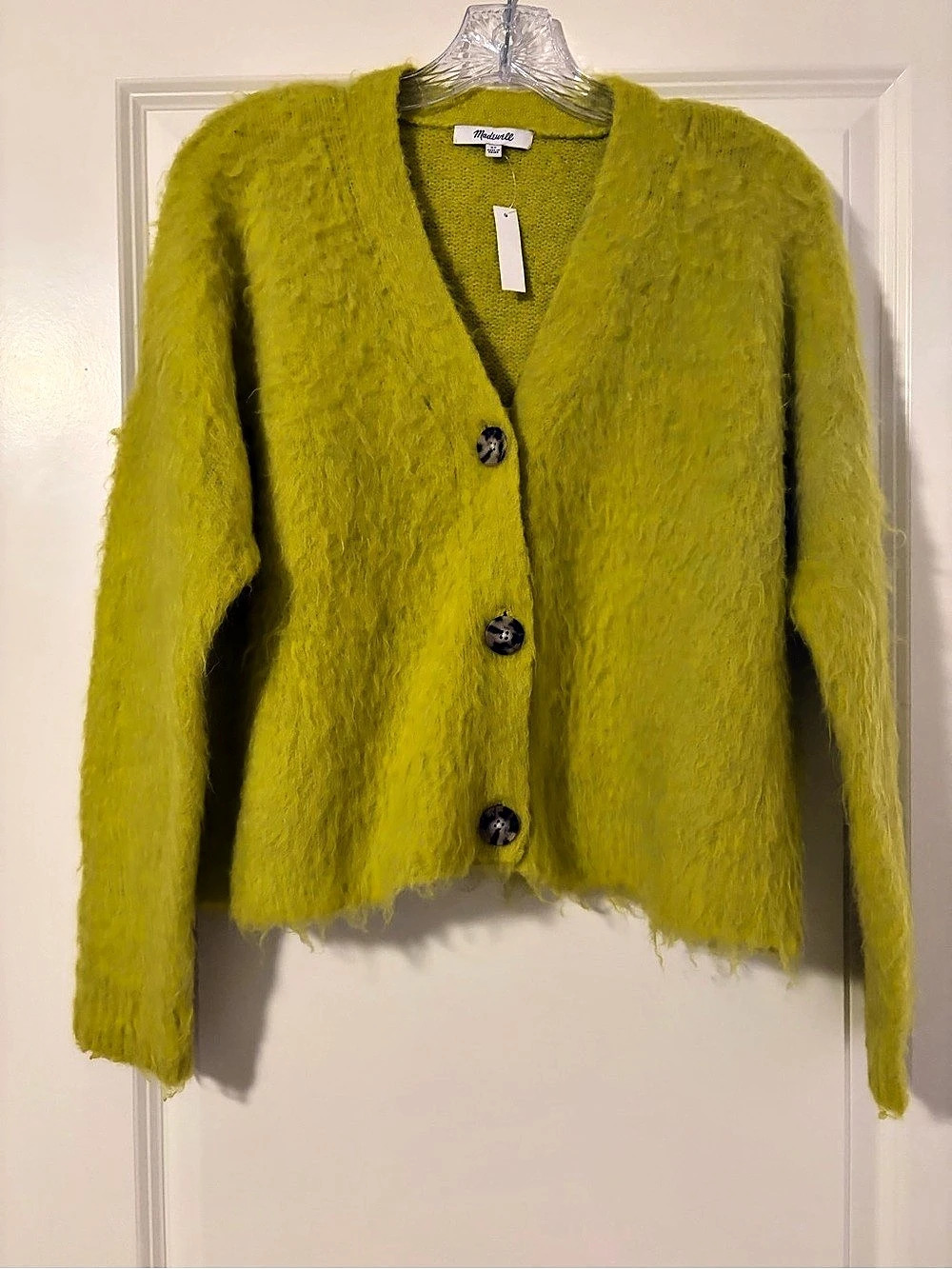 Madewell Brushed V-Neck Cardigan Sweater Green XS